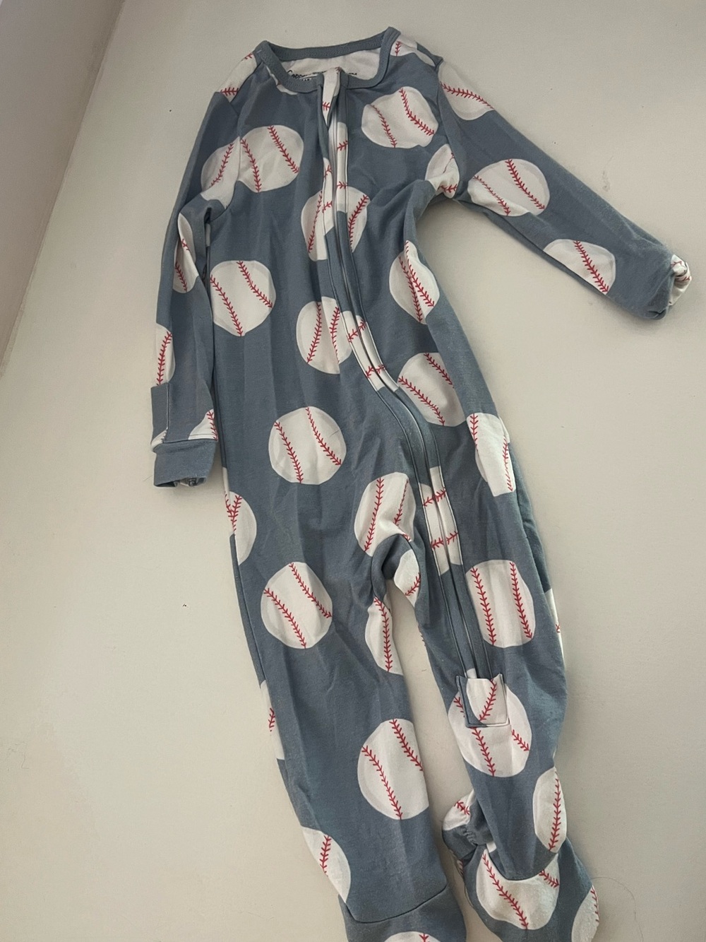 Copper Pearl Baseball Print One-Piece Pajamas - Blue